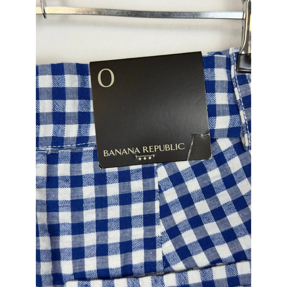 Banana Republic Women Cotton Linen Pants 0 Blue Gingham Tie Waist Tapered Leg